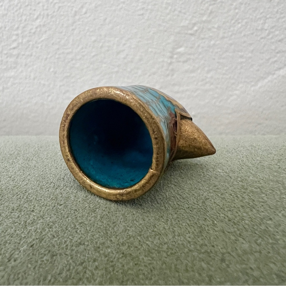 Vintage cloisonné colorful brass pidgeon parrot bird thimble sewing mid century - Picture 8 of 8